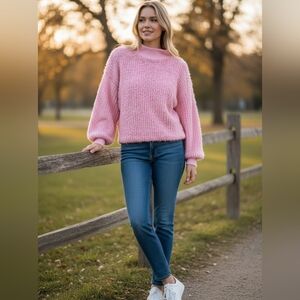 Crown & Ivy Pink Cowl Neck Sweater